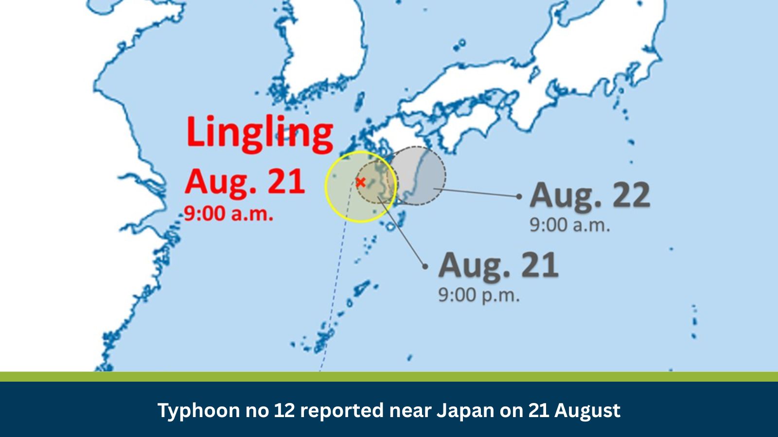 Typhoon no 12 reported near Japan on 21 August