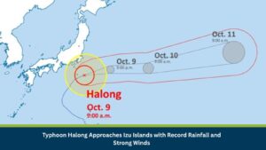 Typhoon Halong Approaches Izu Islands with Record Rainfall and Strong Winds