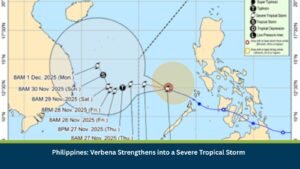 Severe Tropical Storm Verbena (Koto) strengthened as it moved away from Palawan province on 26 November, with sustained winds of 95 km/hr. Verbena made an initial landfall in Bayabas on 24 November as a tropical depression and later made six more landfalls as it moved across the country. Over the past few days, the storm brought moderate to intense rainfall in various parts of the Philippines, including Metro Manila, Cavite and Rizal, triggering localized flooding. The storm is expected to leave the Philippine Area of Responsibility (PAR) by 27 November and is forecast to continue causing rainfall in some parts of the country until 29 November.